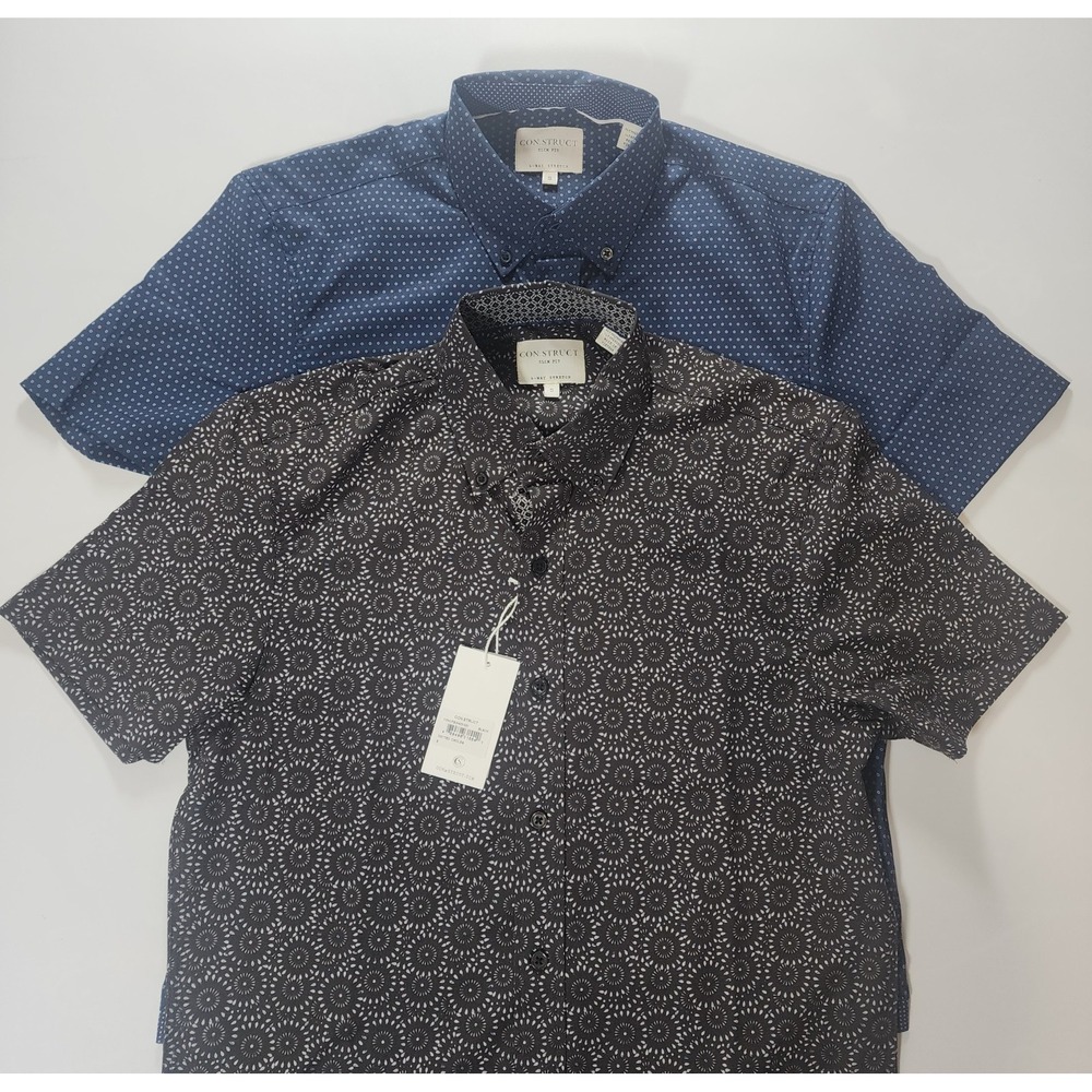 ConStruct 4 Way Stretch Shirt Mens S Lot of 2 Slim Fit Geometric Polka Dots NEW